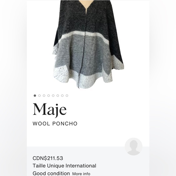 Maje Woven Gray Color Block Panel Wool Blend Womens Poncho One Size - Picture 6 of 7